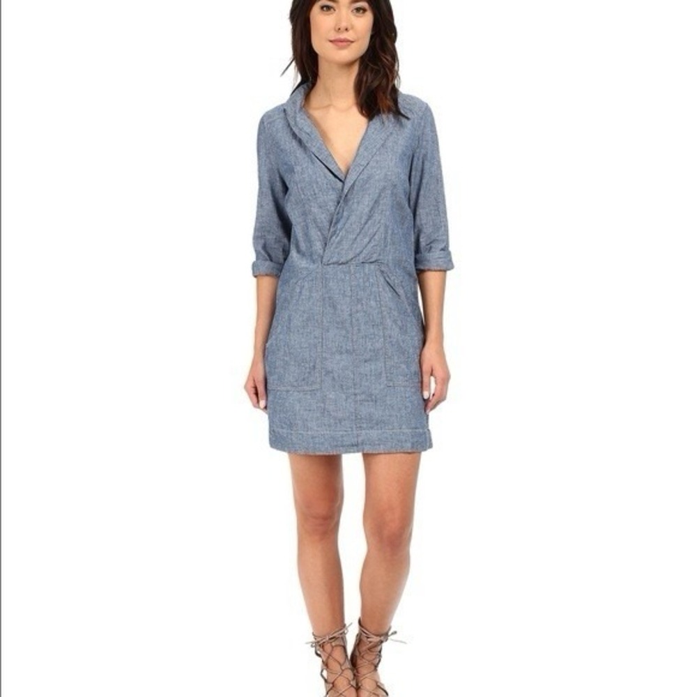 Free People Done Up‎ In Denim Chambray Dress Linen Blend Size Small Women's